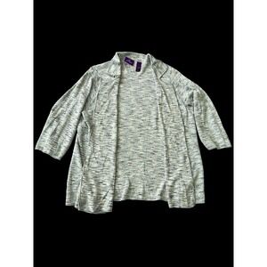 J.H. Collectibles Silk Blend Collared Cardigan 3/4 Sleeves Womens Light Blue 1X